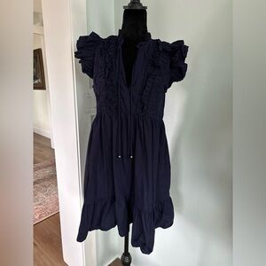 Caroline Constas ruffle sleeve tiered mini dress navy blue small